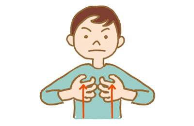 「おこる」の日本の手話の形
